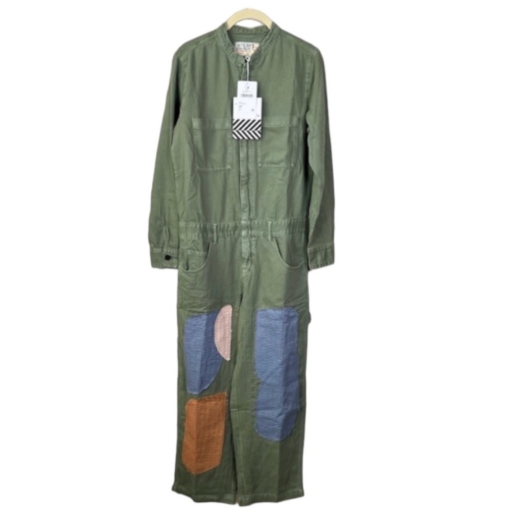 Free People x Sandrine Rose Moss Patchwork Denim Jumpsuit In Moss Size XS